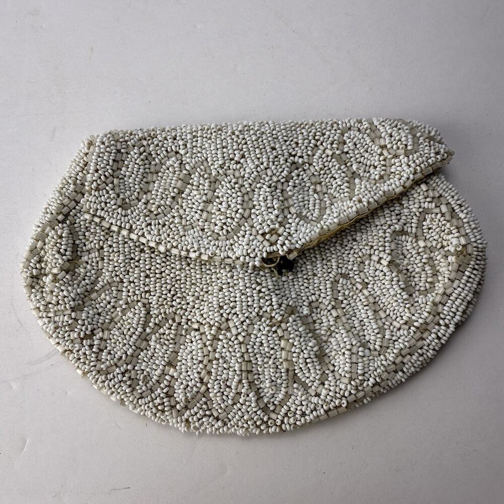 Vintage White beaded purse belt bag White Seed Beads Belgium